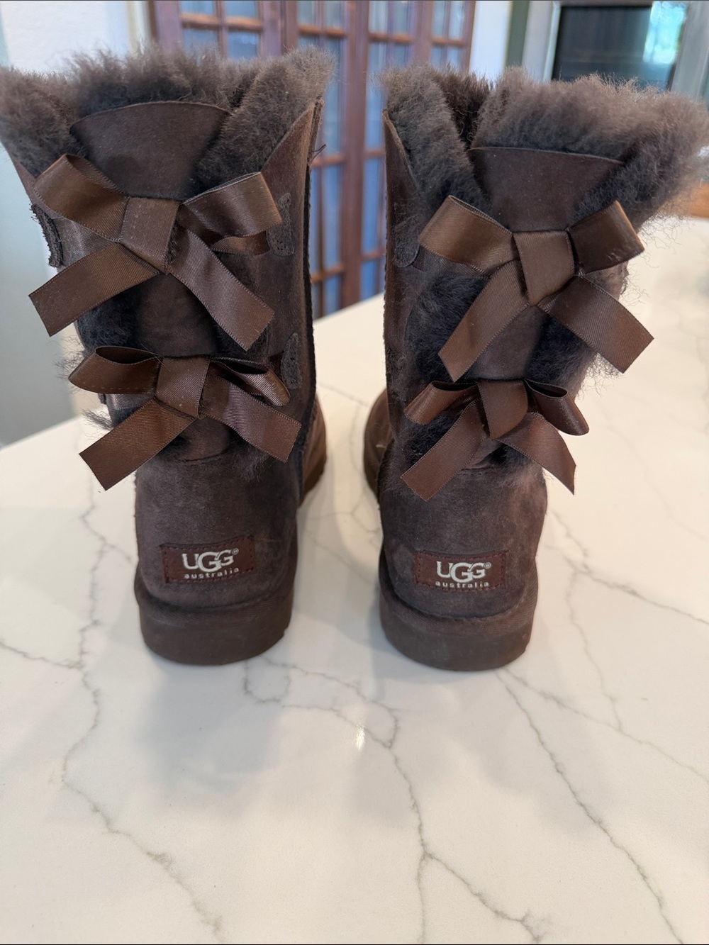 UGG Brown Suede Shearling Bow Back Boots